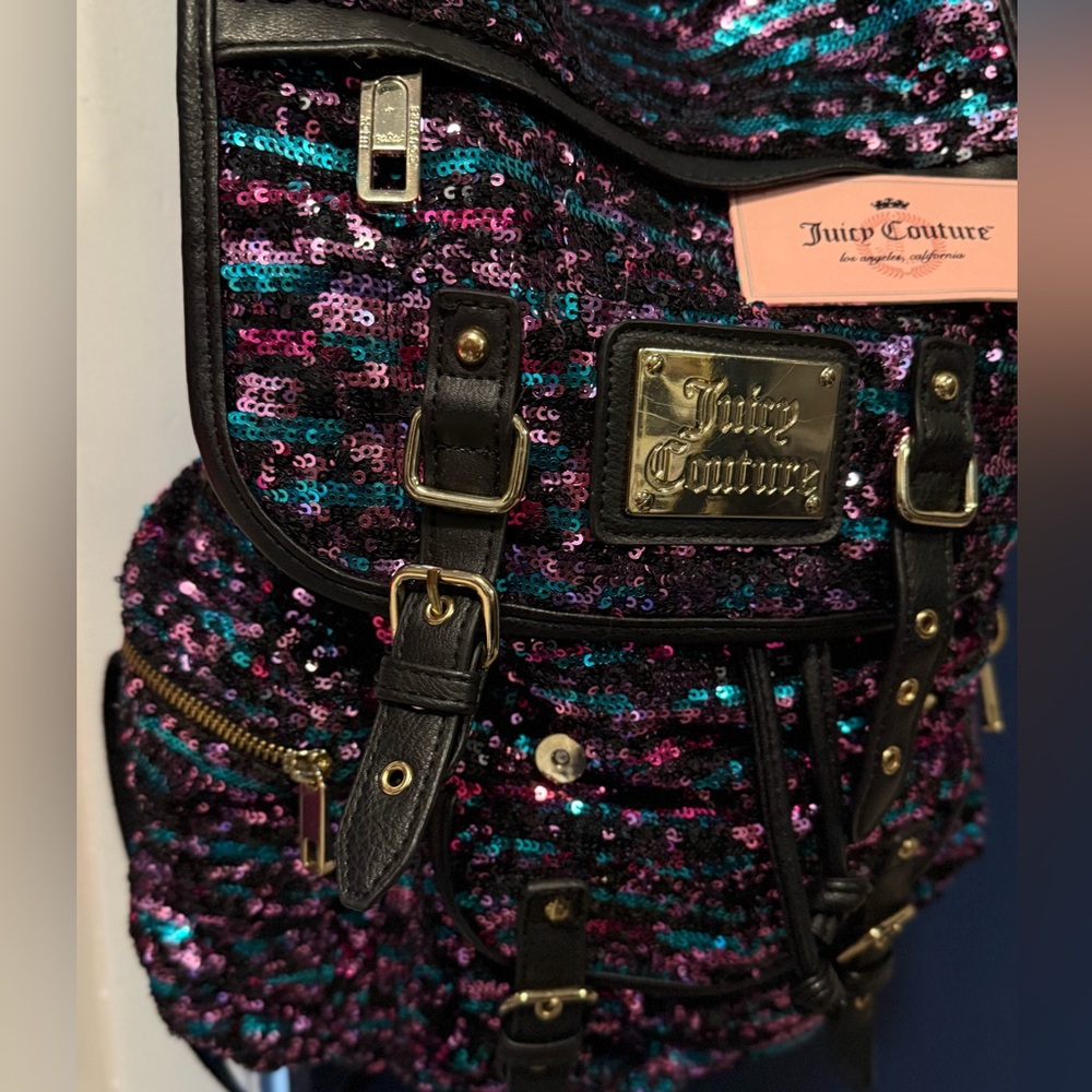 Juicy Couture Sequin Backpack - Black, Purple, and Teal